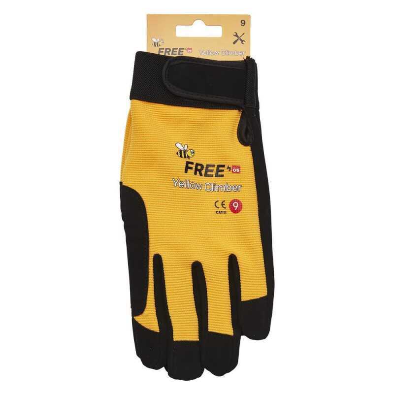 Bee free Yellow Climber Gr&ouml;&szlig;e: 9-11, PU/Polyesterhandschuh, gelb mit Microfiber Handfl&auml;che und Fingerkuppen, Klettverschluss