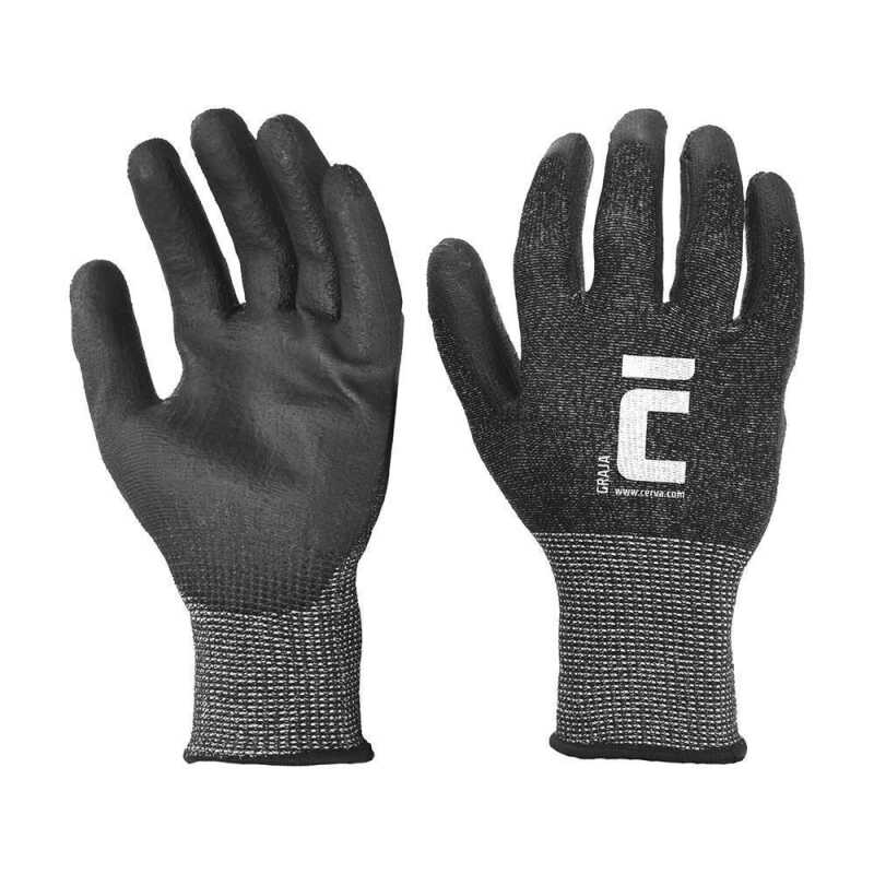 Graja Black Gr&ouml;&szlig;e: 6-11, Polyester/Elasthan/Nylon/Glasfiber 13 gauge Strickhandschuh mit einer schwarzen PU Beschichtung, Schnittschutzklasse C