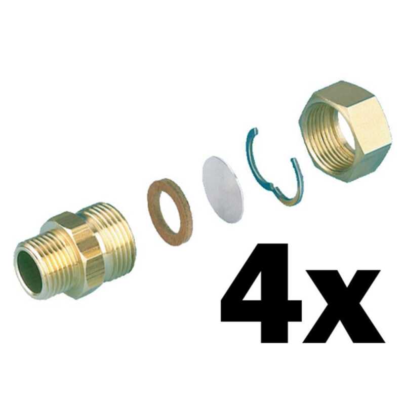 4 x Edelstahlwellrohr Verschraubungsset DN12-1/2&quot; AG f&uuml;r Fernw&auml;rmeleitung/Solarleitung Easy Drill